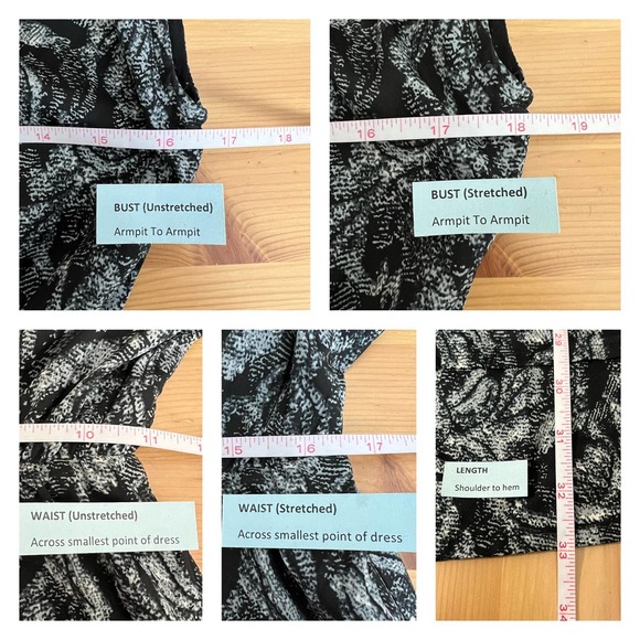 H&M Layered Blouson Floral Print Dress Size 4 Grey Black Bateau Neck Cap Sleeve - Picture 4 of 7